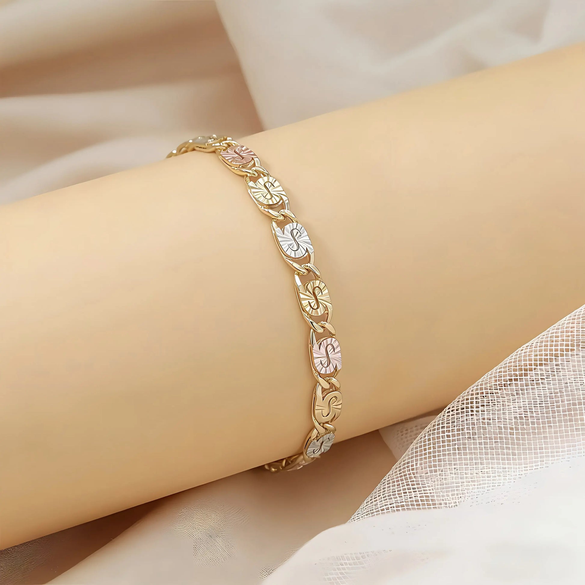 Modern Spliced Square Chain Bracelet • Stylish Gold Tone Accessory for Him & Her