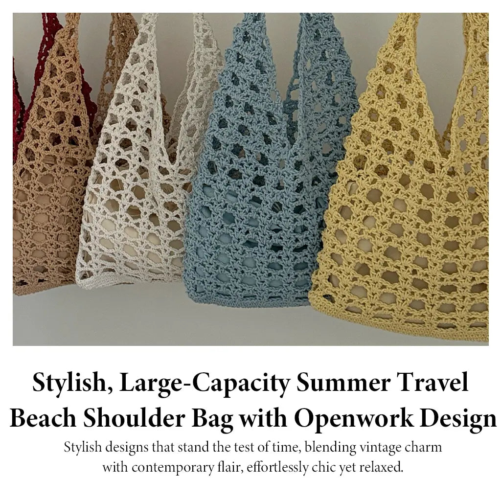 The Boho Crochet Tote - Elegant Beige Macrame Net Bag with Inner Lining for Summer Beach Market