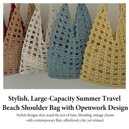 The Boho Crochet Tote - Elegant Beige Macrame Net Bag with Inner Lining for Summer Beach Market