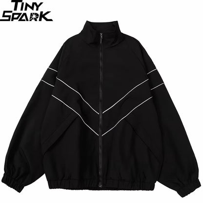 Elevate Your Style with Our Reflective Striped Hip Hop Jacket! Perfect for Streetwear Lovers! 🖤💙 #Fashion #StreetStyle #Harajuku
