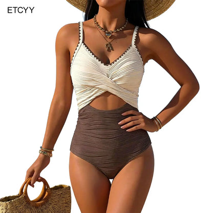 ETCYY Women’S Ribbed Cutout One Piece Swimsuit Tummy Control Slimming Push up Sexy Two Tone Bathing Suit for Beach Vacation,Women One Piece Swimsuit Tummy Control Ribbed Cutout Slimming Push up Sexy Two Tone Bathing Suit Beachwear Summer,Summervibes