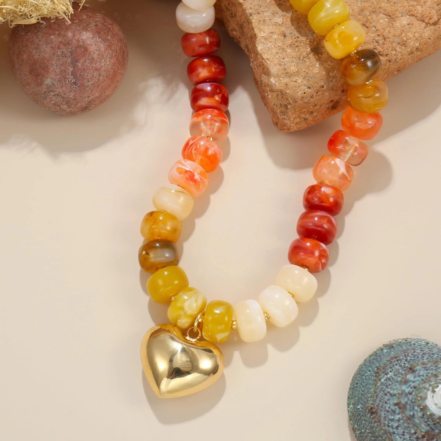 Y2K Chunky Heart Necklace for Women Colorful Acrylic Beaded Choker Cute Boho Puff Heart Statement Jewelry for Gift