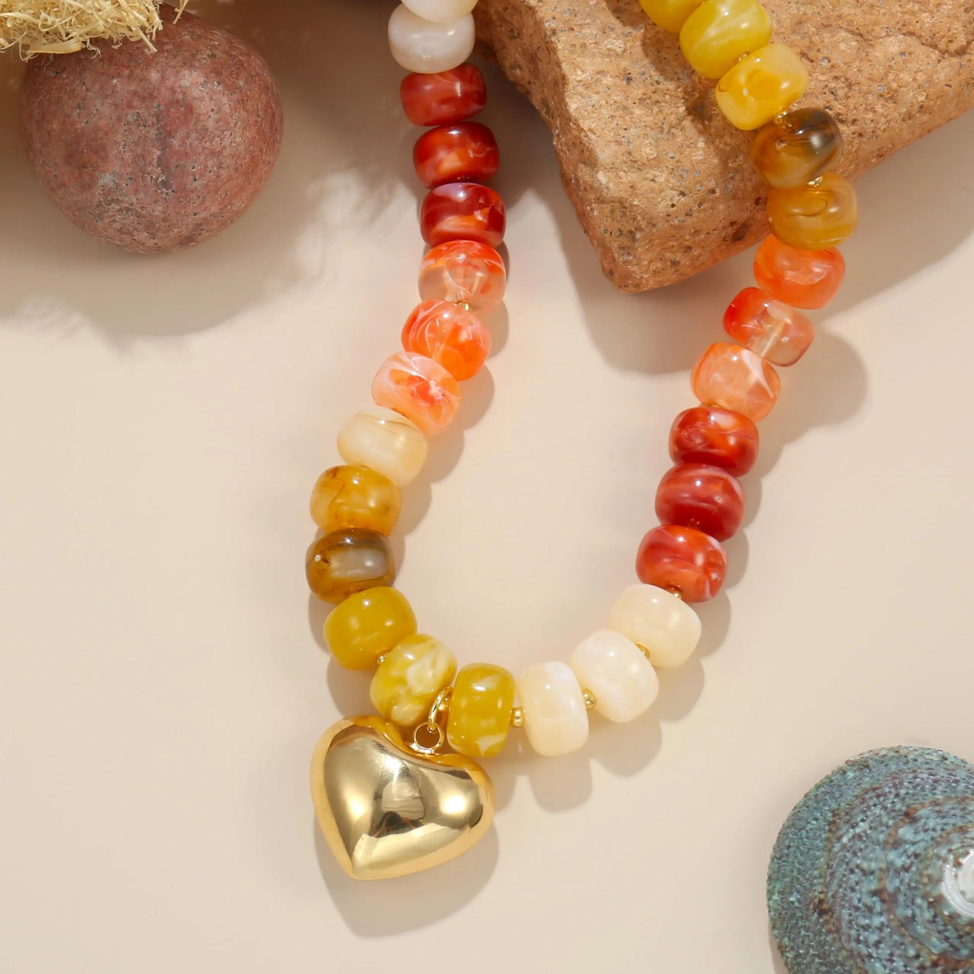 Y2K Chunky Heart Necklace for Women Colorful Acrylic Beaded Choker Cute Boho Puff Heart Statement Jewelry for Gift