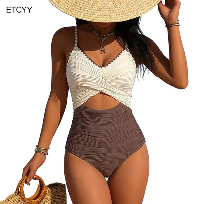ETCYY Women’S Ribbed Cutout One Piece Swimsuit Tummy Control Slimming Push up Sexy Two Tone Bathing Suit for Beach Vacation,Women One Piece Swimsuit Tummy Control Ribbed Cutout Slimming Push up Sexy Two Tone Bathing Suit Beachwear Summer,Summervibes