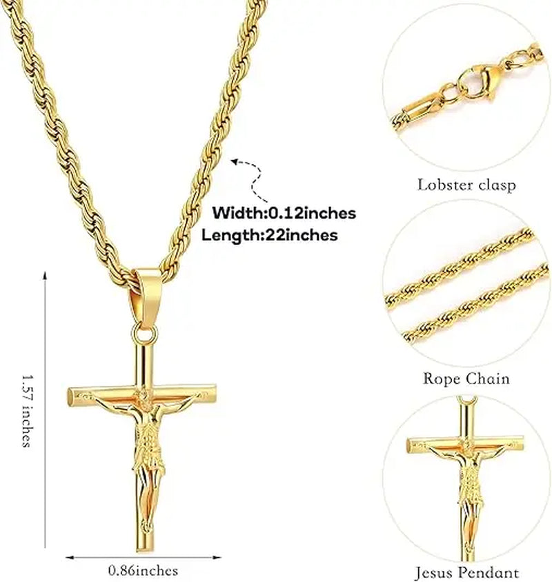 Silver-Plated & Golden-Plated Jesus Cross Pendant Necklace 22IN Length for Men & Women Unisex Christian Necklace Gold & Silver Idea for Party Daily Wear Birthday Gift