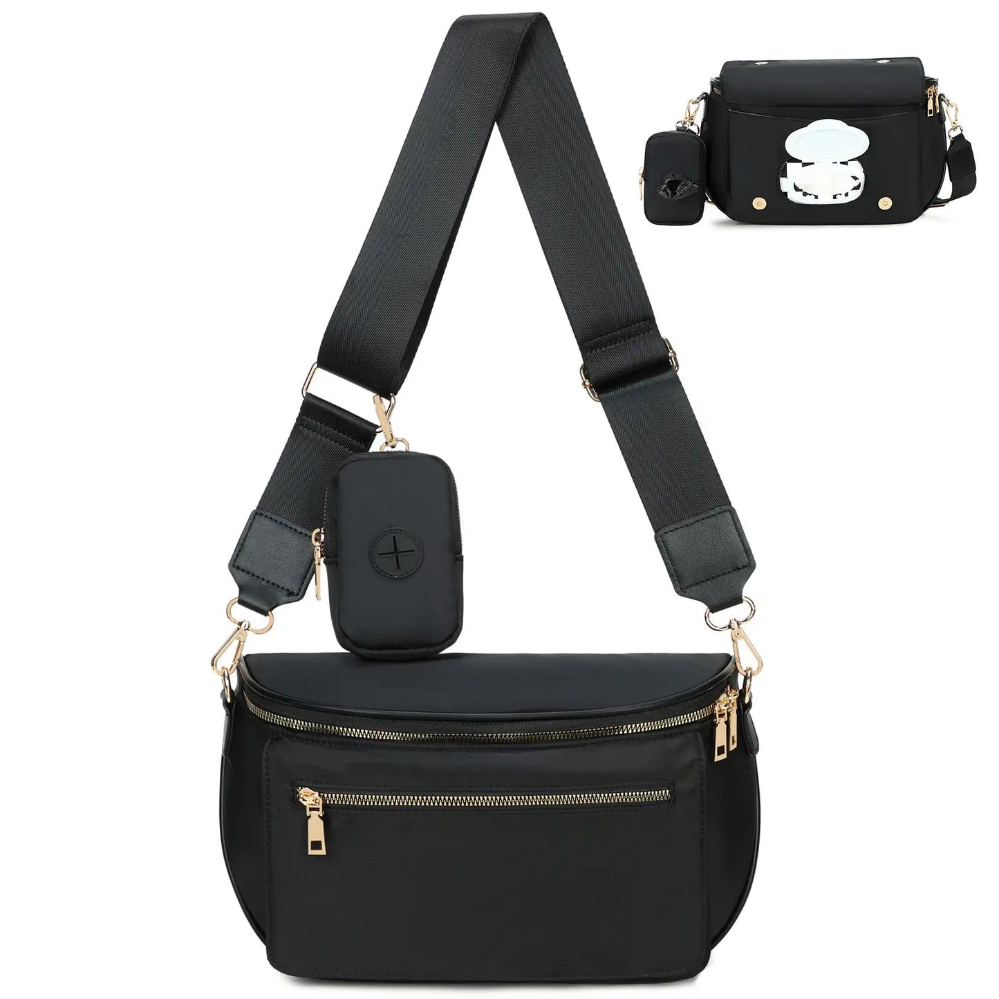Eslcorri Small Crossbody Bag for Women – Nylon Mini Travel Bag with Wipes Dispenser, Lightweight Fanny Pack for Daily Use & Baby Care, Adjustable Crossbody Shoulder, Casual Commuter Bag
