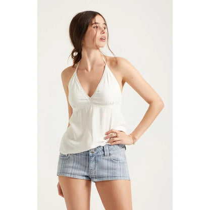 Pacsun Women'S Tatum Ultimate Low Rise Jean Micro Shorts Stretch Striped Light Blue
