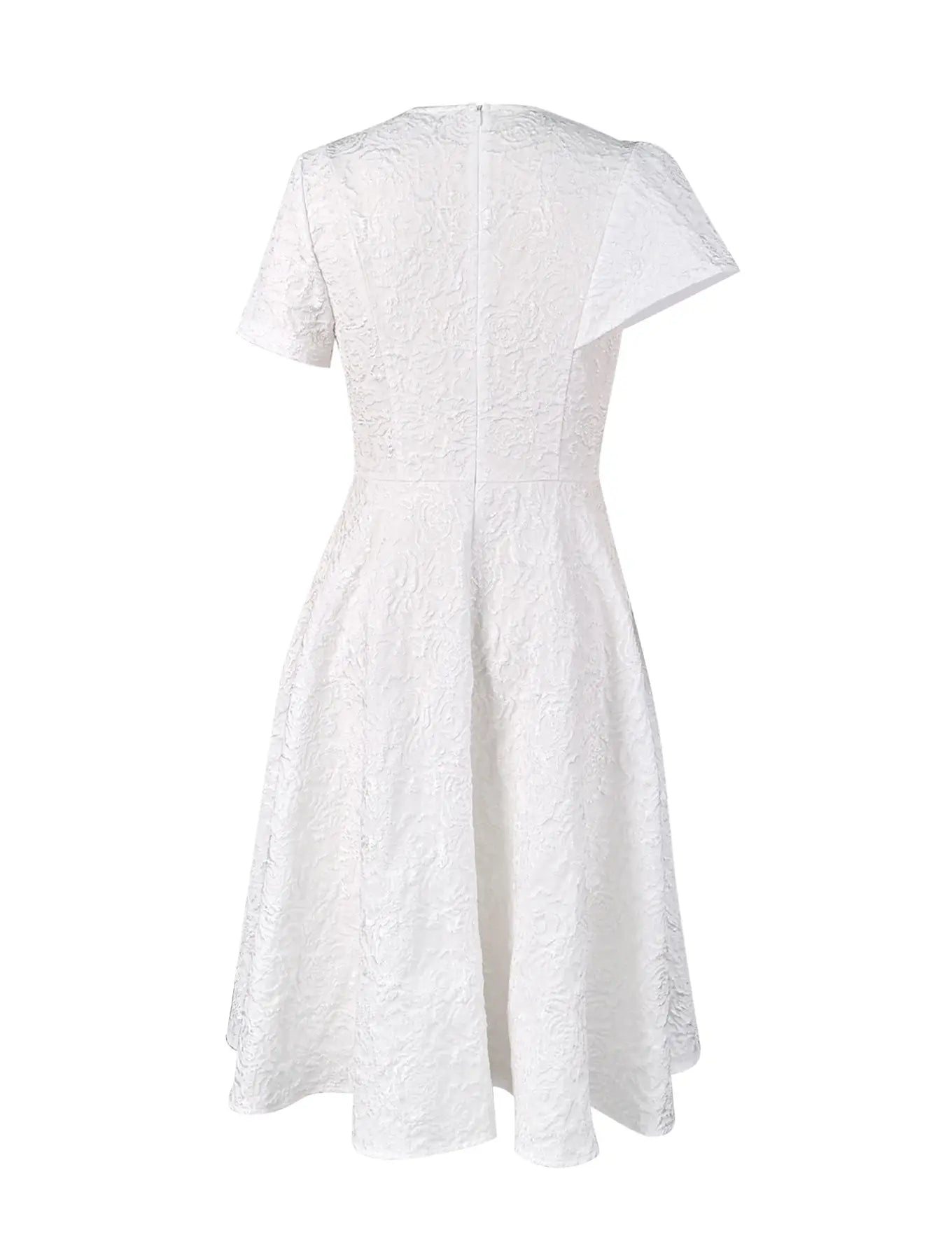 Elegant Chic White a Line Dress Women Floral Jacquard Cape Sleeve Midi Dress Wedding Guest Church Dress Big Flower Detail High Waist Flow Formal Party Occasion Dress Womenswear