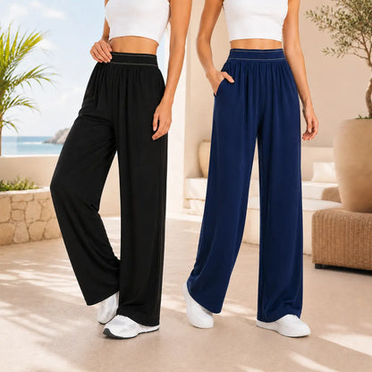 Women'S Stretch High-Waisted Wide-Leg Outdoor Trousers - American Retro, Loose Straight-Tube, Smooth, Soft, Lightweight, Quick-Drying, Breathable, Fit for Casual Daily Summer Sports Wear