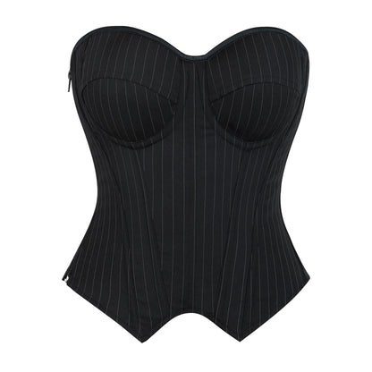 Overbust Corset Top Bustier Striped Padded Strapless Women Bodysuit Slimming Shapewear Suitable for Costume Party Halloweenwomen'S Striped Blazer-Style Boned Corset Top Built-In Underwire Cups Side-Zip Slimming Shapewear Costume 547-D