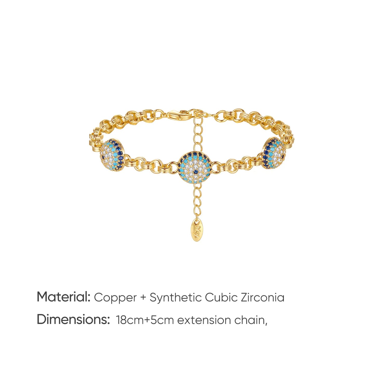 ZEGL Evil Eye Protection Bracelet for Women, Gold Plated Textured Link Chain with Micro-Pave Crystal Charms, Lucky Amulet Jewelry, 2026 Fashion Trend Gift