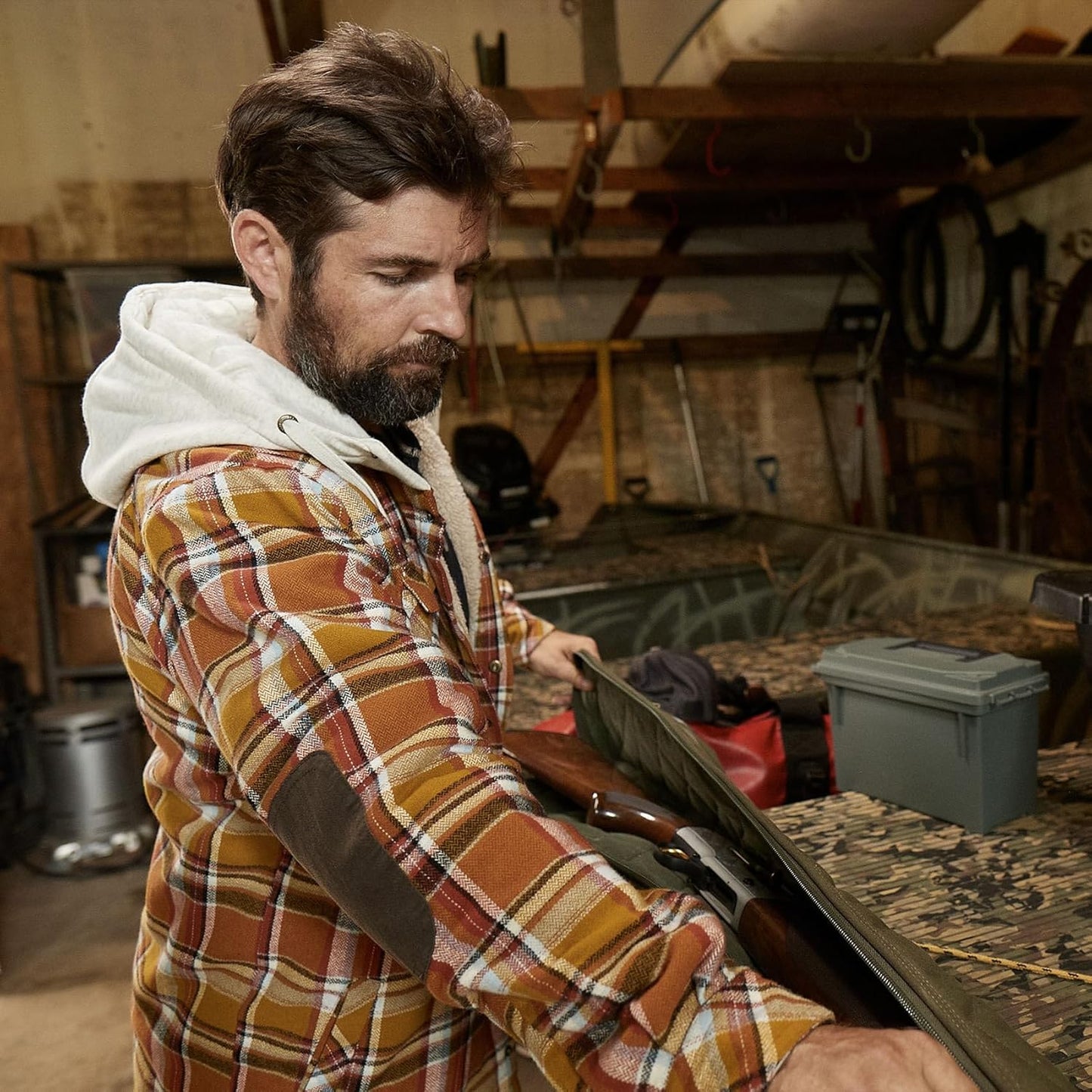 Stay cozy and stylish this season with our Men's Plaid Hooded Flannel Shacket! Perfect for layering and keeping warm! #Fashion #Menswear #CozyVibes