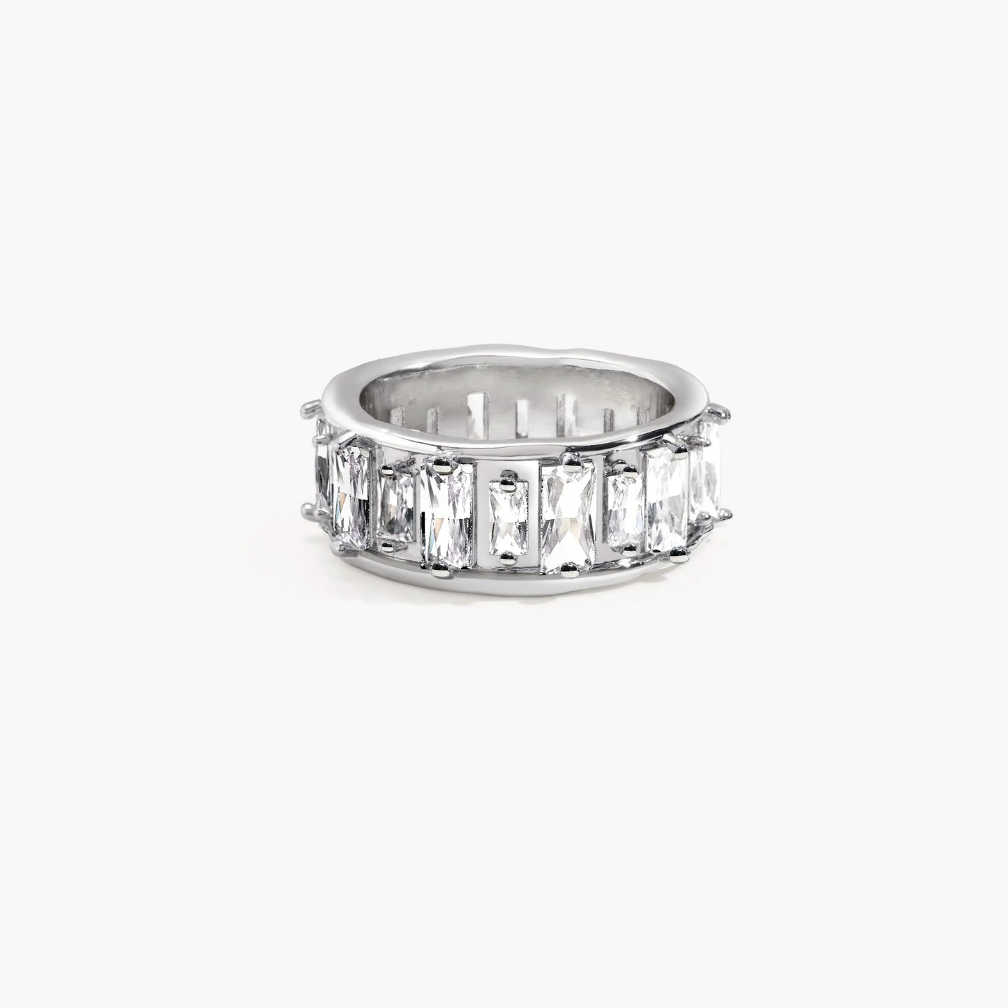 En Route Silver Strass Me in Ring, US Size 6-8, Thick Band with Icy Stones, Modern Sparkle for Bold Moments