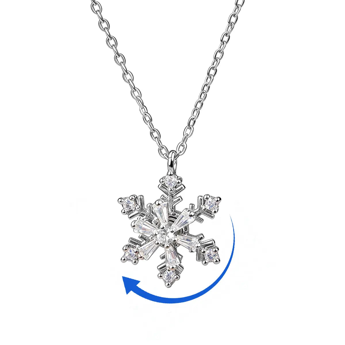 Snowflake Spinner Ring & Pendant Set, Sparkling Cubic Zirconia, Hypoallergenic, No Fading, Open Ring, 16-18'' Necklace, Perfect Holiday Gift,Winter Jewelry