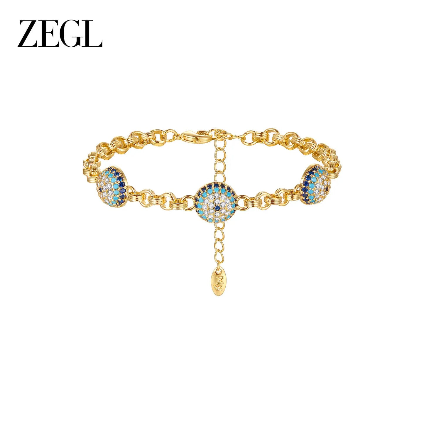 ZEGL Evil Eye Protection Bracelet for Women, Gold Plated Textured Link Chain with Micro-Pave Crystal Charms, Lucky Amulet Jewelry, 2026 Fashion Trend Gift