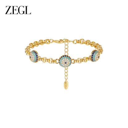 ZEGL Evil Eye Protection Bracelet for Women, Gold Plated Textured Link Chain with Micro-Pave Crystal Charms, Lucky Amulet Jewelry, 2026 Fashion Trend Gift