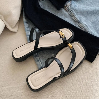 Women'S Cross Strap Flat Sandals Toe Ring Open Square Toe Thong Slides for Beach Summer Outdoor Casual Walking Shoes for Daily Wear