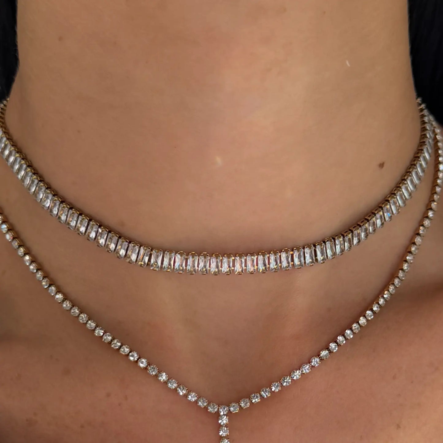 EVRY JEWELS Gold or Silver Plated Women'S Frost Beam Tennis Necklace