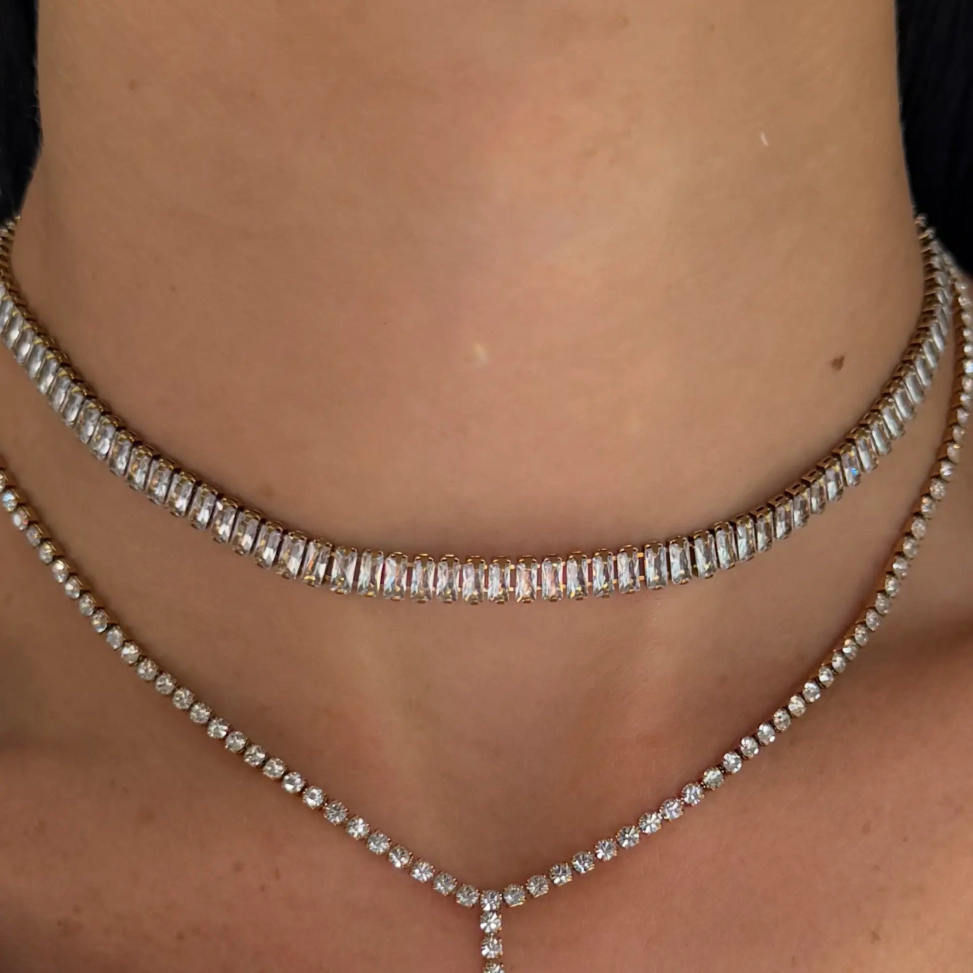 EVRY JEWELS Gold or Silver Plated Women'S Frost Beam Tennis Necklace