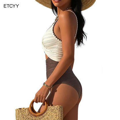 ETCYY Women’S Ribbed Cutout One Piece Swimsuit Tummy Control Slimming Push up Sexy Two Tone Bathing Suit for Beach Vacation,Women One Piece Swimsuit Tummy Control Ribbed Cutout Slimming Push up Sexy Two Tone Bathing Suit Beachwear Summer,Summervibes