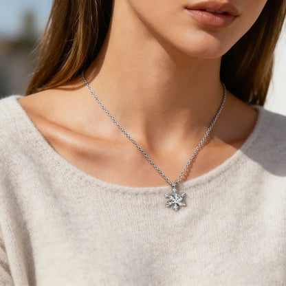 Snowflake Spinner Ring & Pendant Set, Sparkling Cubic Zirconia, Hypoallergenic, No Fading, Open Ring, 16-18'' Necklace, Perfect Holiday Gift,Winter Jewelry