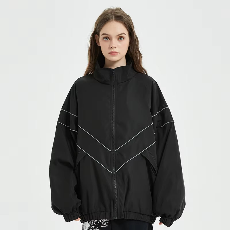 Elevate Your Style with Our Reflective Striped Hip Hop Jacket! Perfect for Streetwear Lovers! 🖤💙 #Fashion #StreetStyle #Harajuku