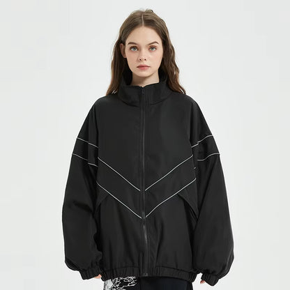 Elevate Your Style with Our Reflective Striped Hip Hop Jacket! Perfect for Streetwear Lovers! 🖤💙 #Fashion #StreetStyle #Harajuku