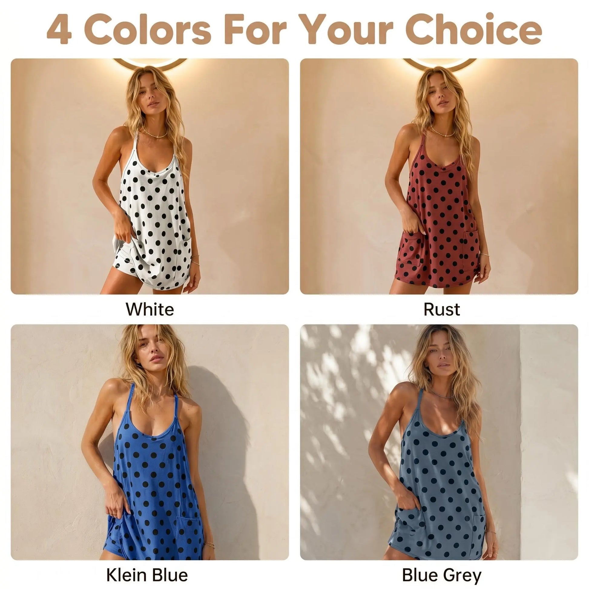 Tanming Women'S Sleeveless V-Neck Spaghetti Strap Summer Polka Dot Tennis Dress with Built-In Shorts & Pockets, Versatile for Active, Athleisure, Comfortable & Daily Casual Use, Active Casual Dresses