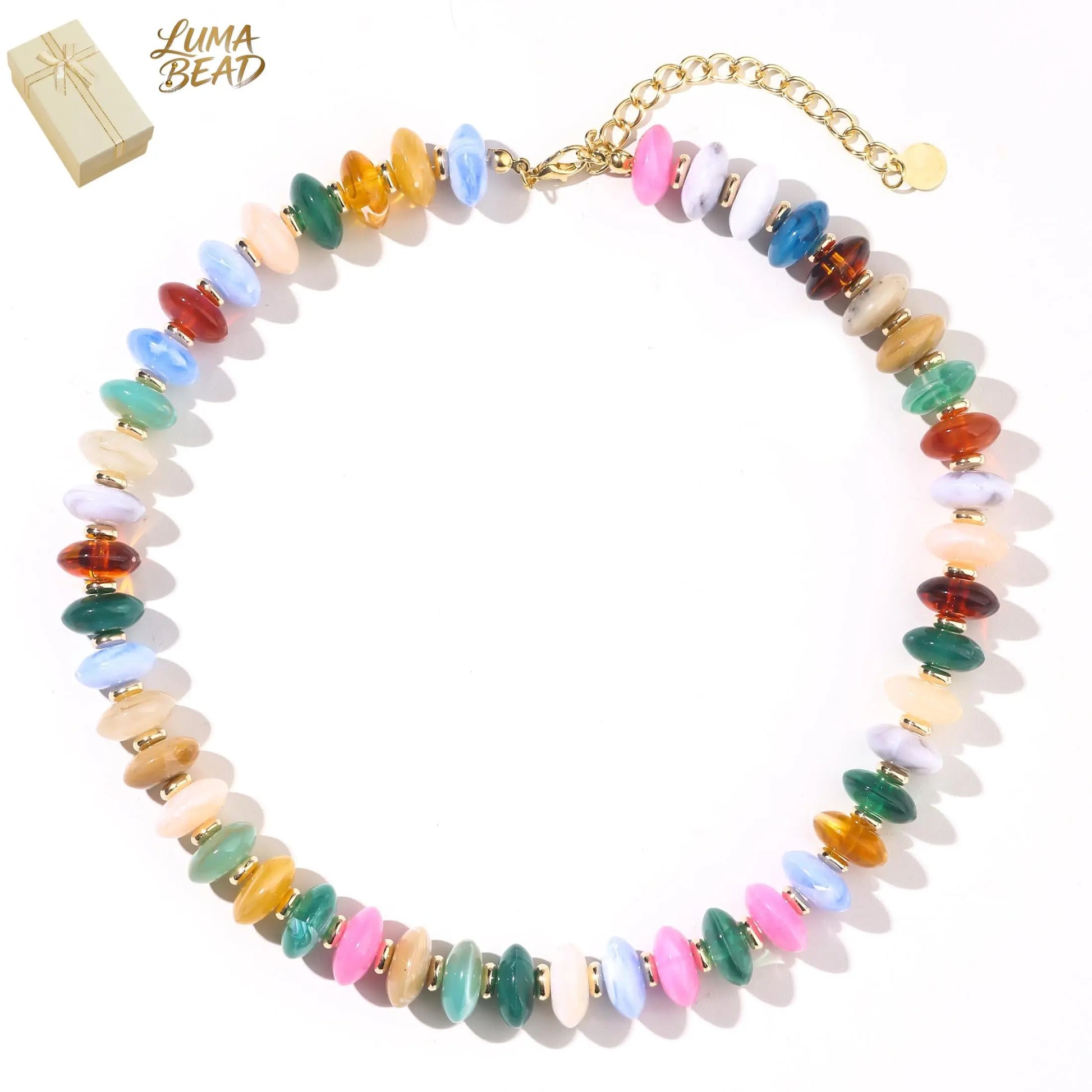 Colorful Resin Beaded Choker Trendy Boho Statement Summer Vacation Necklace for Women