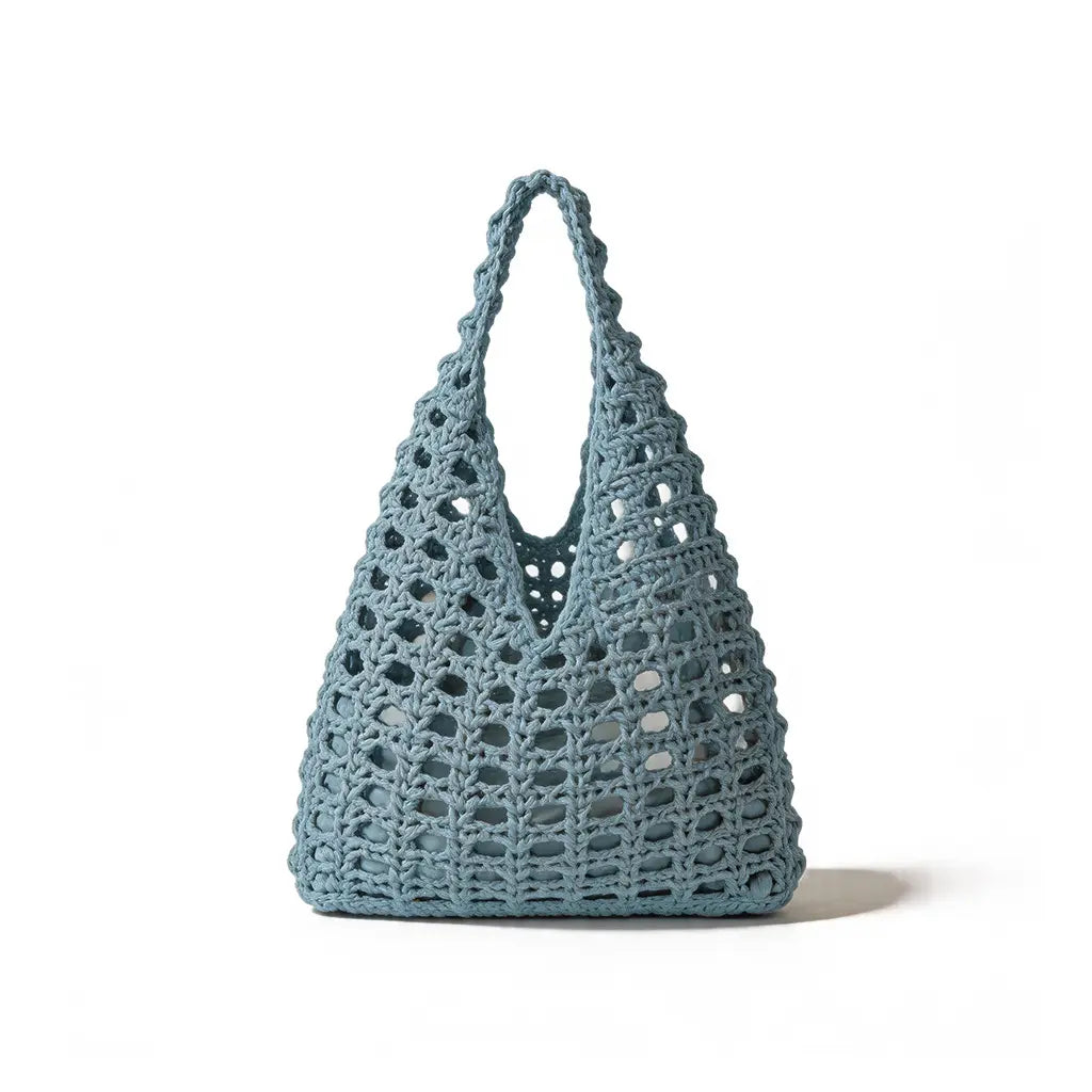 The Boho Crochet Tote - Elegant Beige Macrame Net Bag with Inner Lining for Summer Beach Market