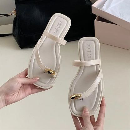 Women'S Cross Strap Flat Sandals Toe Ring Open Square Toe Thong Slides for Beach Summer Outdoor Casual Walking Shoes for Daily Wear