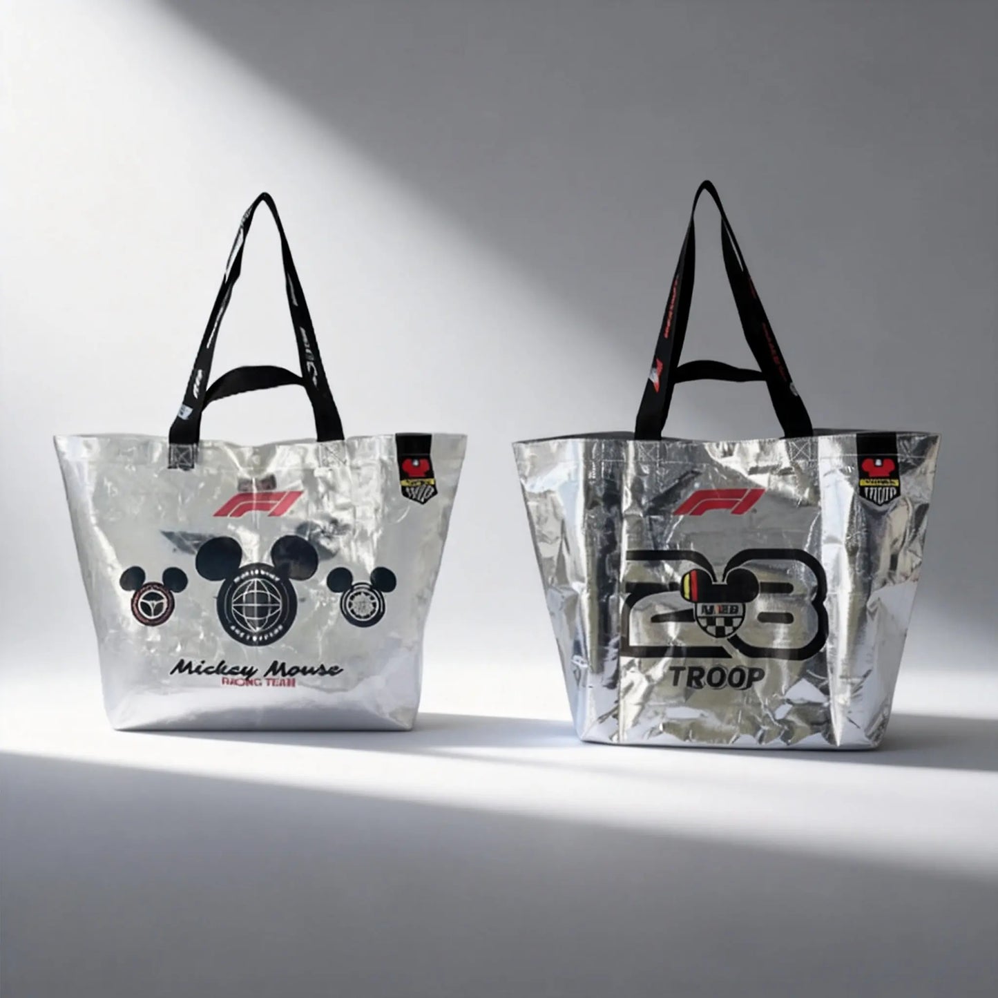MINISO Mickey Mouse F1 Series Fashion Large Capacity Tote Bag Eco-Friendly Reusable Shopping Bag Cute Cartoon Design Portable Handbag for Daily Use Grocery Shopping Travel Versatile Storage Bag,Perfect Gift for Mom,#Summervibes