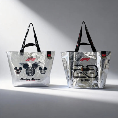 MINISO Mickey Mouse F1 Series Fashion Large Capacity Tote Bag Eco-Friendly Reusable Shopping Bag Cute Cartoon Design Portable Handbag for Daily Use Grocery Shopping Travel Versatile Storage Bag,Perfect Gift for Mom,#Summervibes