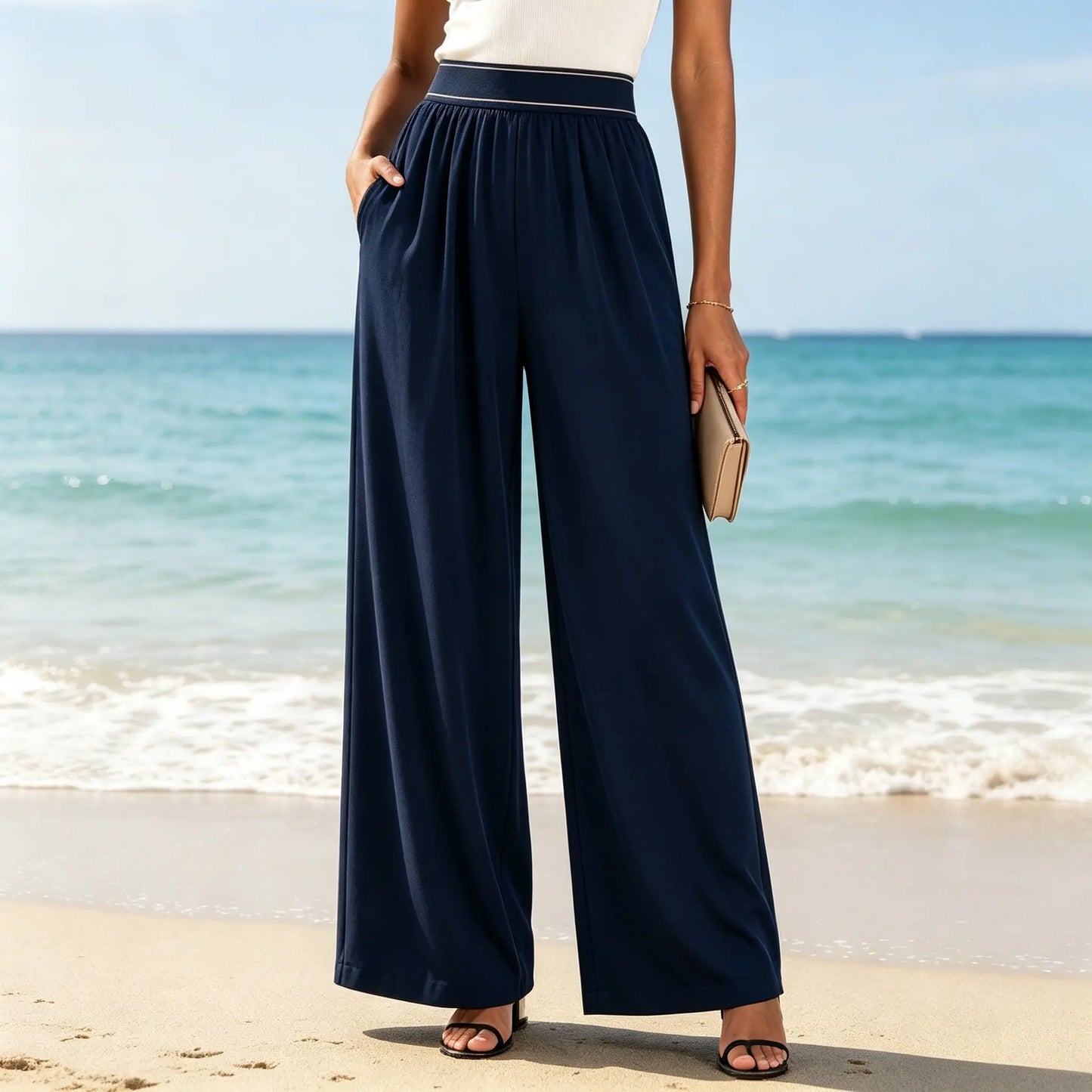 Women'S Stretch High-Waisted Wide-Leg Outdoor Trousers - American Retro, Loose Straight-Tube, Smooth, Soft, Lightweight, Quick-Drying, Breathable, Fit for Casual Daily Summer Sports Wear