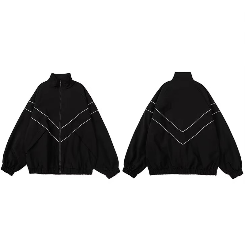 Elevate Your Style with Our Reflective Striped Hip Hop Jacket! Perfect for Streetwear Lovers! 🖤💙 #Fashion #StreetStyle #Harajuku