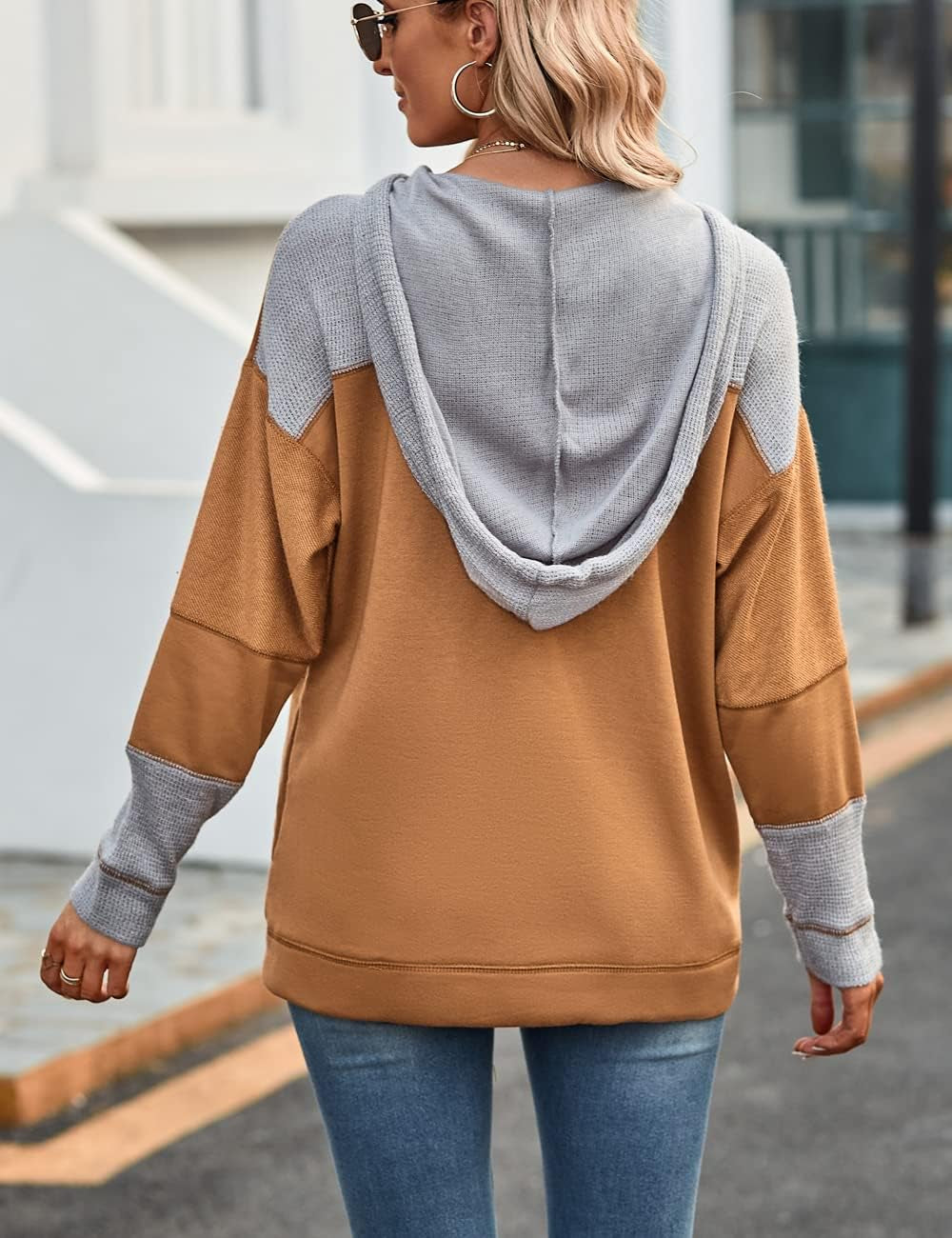 Chic & Cozy: Oversized Color Block Tunic Sweater in Khaki! Perfect for that laid-back look! 💖✨ #FashionFinds #SweaterWeather