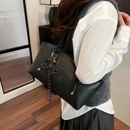 Retro Versatile Women’S Shoulder Bag, Fashionable Underarm Bag, Minimalist Leopard Print Handbag, Lightweight Casual Tote Shoulder Bag, High-Quality Everyday Commuter Bag, Cheetah Handbag, Casual Multifunctional Zippered Tote Bag with Bow Key Charm Decora