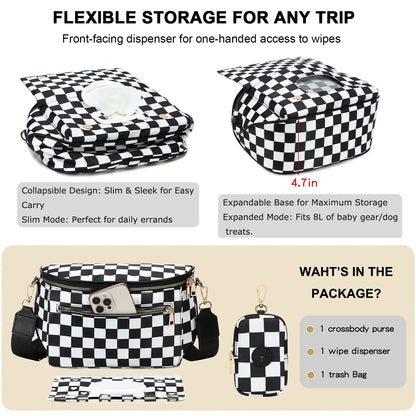 Eslcorri Small Crossbody Bag for Women – Nylon Mini Travel Bag with Wipes Dispenser, Lightweight Fanny Pack for Daily Use & Baby Care, Adjustable Crossbody Shoulder, Casual Commuter Bag
