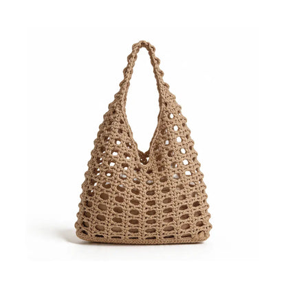 The Boho Crochet Tote - Elegant Beige Macrame Net Bag with Inner Lining for Summer Beach Market