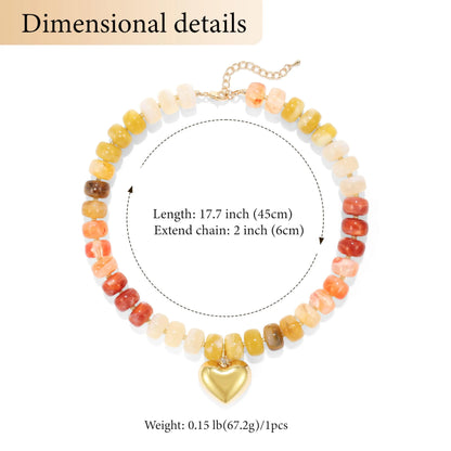 Y2K Chunky Heart Necklace for Women Colorful Acrylic Beaded Choker Cute Boho Puff Heart Statement Jewelry for Gift