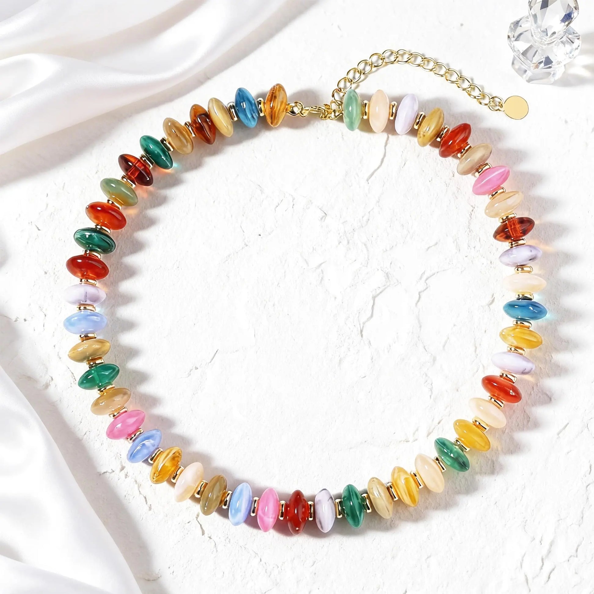 Colorful Resin Beaded Choker Trendy Boho Statement Summer Vacation Necklace for Women