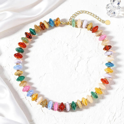 Colorful Resin Beaded Choker Trendy Boho Statement Summer Vacation Necklace for Women