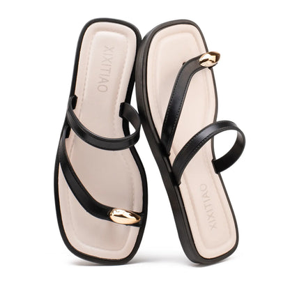 Women'S Cross Strap Flat Sandals Toe Ring Open Square Toe Thong Slides for Beach Summer Outdoor Casual Walking Shoes for Daily Wear