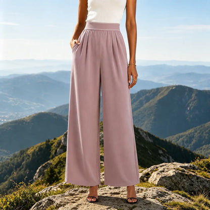 Women'S Stretch High-Waisted Wide-Leg Outdoor Trousers - American Retro, Loose Straight-Tube, Smooth, Soft, Lightweight, Quick-Drying, Breathable, Fit for Casual Daily Summer Sports Wear