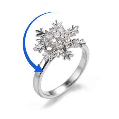 Snowflake Spinner Ring & Pendant Set, Sparkling Cubic Zirconia, Hypoallergenic, No Fading, Open Ring, 16-18'' Necklace, Perfect Holiday Gift,Winter Jewelry