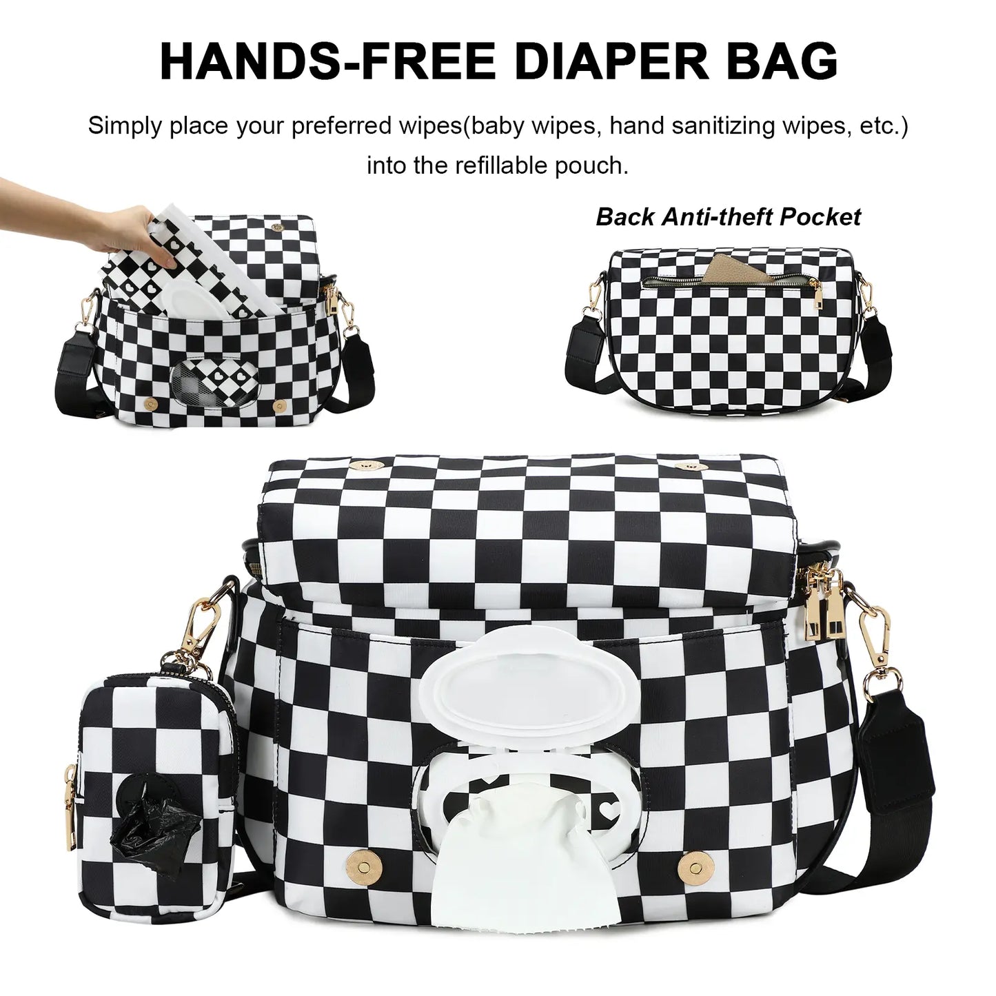 Eslcorri Small Crossbody Bag for Women – Nylon Mini Travel Bag with Wipes Dispenser, Lightweight Fanny Pack for Daily Use & Baby Care, Adjustable Crossbody Shoulder, Casual Commuter Bag