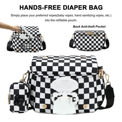 Eslcorri Small Crossbody Bag for Women – Nylon Mini Travel Bag with Wipes Dispenser, Lightweight Fanny Pack for Daily Use & Baby Care, Adjustable Crossbody Shoulder, Casual Commuter Bag