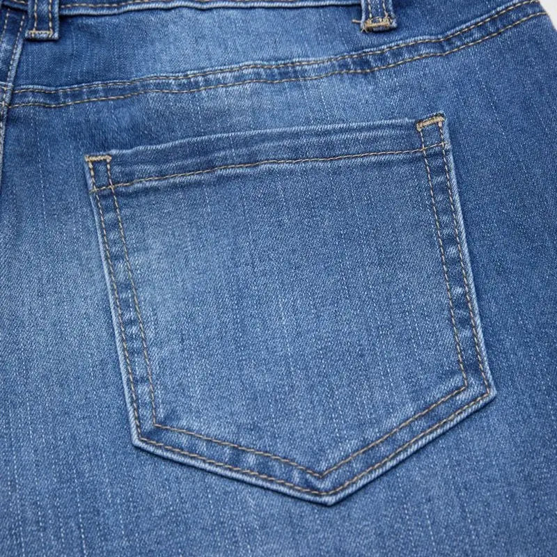 Flamingals Roll Hem Dual Button Mid Waist Straight Leg Crop Jeans Womenswear Stretchy 21.5" Inseam