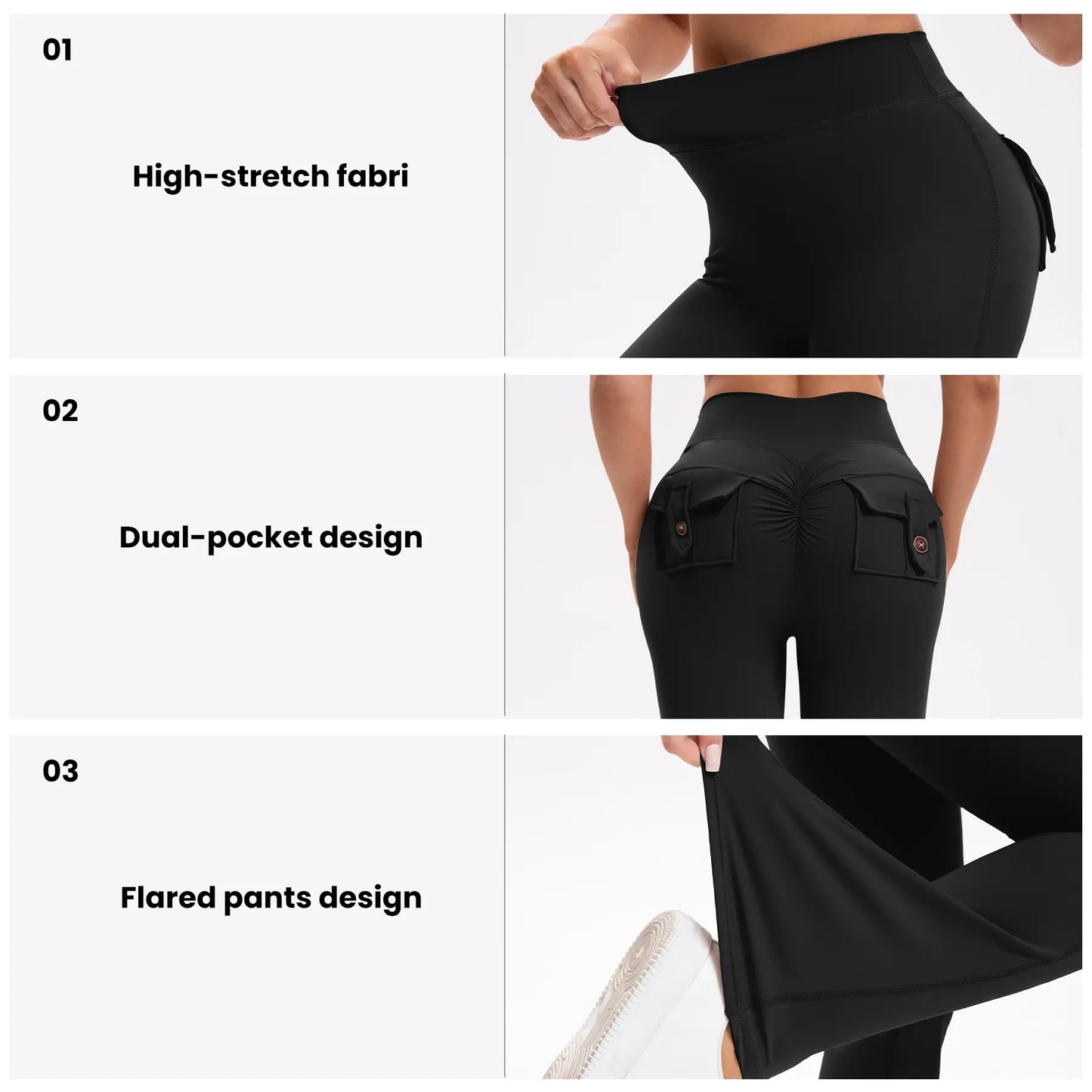 3PCS Women'S High-Waisted Boot Style Carved Pleated Buttocks Flare Leggings Stretch Training and Fitness Flared , Super Comfortable Daily Pants Shapewear Leggings Gym Exercise Leggings