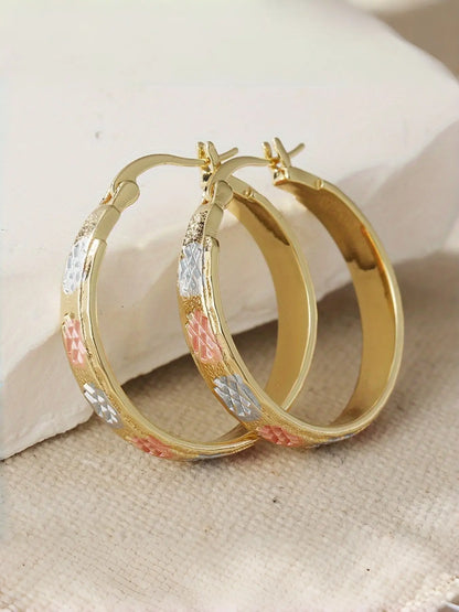 Elegant Geometric Design Hoop Earrings, Fashionjewelry for Party, Daily Clothing Decor, Trendy All-Match& Exquisite Jewelry for Birthday Gift, Hoop Shape Earrings